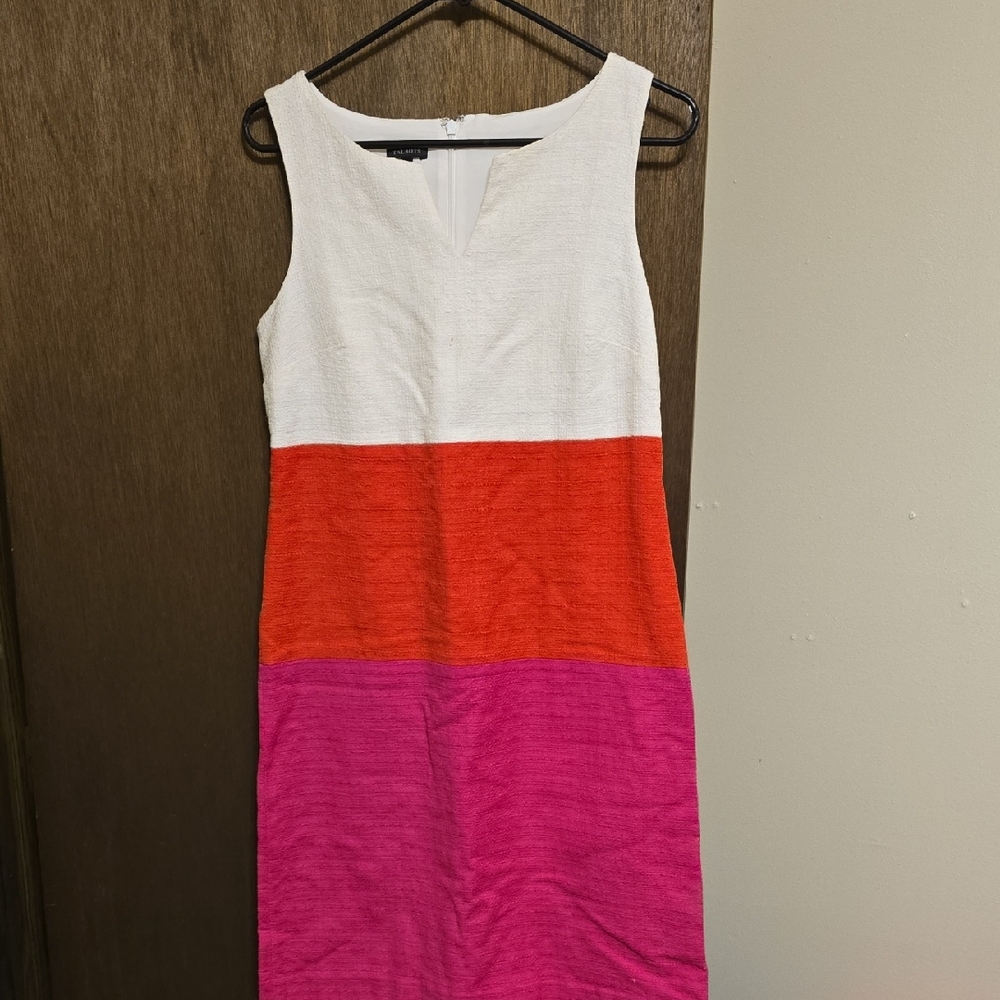 Talbots Colorblock Sleeveless Sheath Dress - White, Orange, Pink